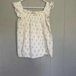 Madewell Cream Ruffled Smocked Sleeveless Blouse